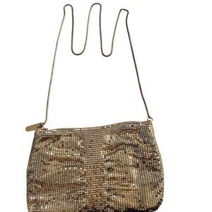 Vintage Gold Mesh Beaded Purse Made in Hong Kong Satin Interior